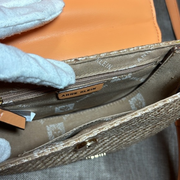 Anne Klein Mini Convertible Shoulder Bag with Resin Chain, Straw Weave Apricot - Picture 10 of 15